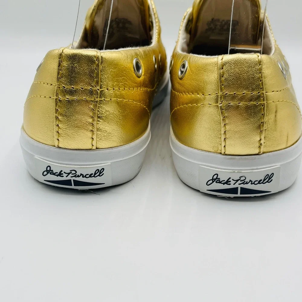 Converse Jack Purcell Womens Gold Metallic Leather Boat Shoes Slip On Sz 7